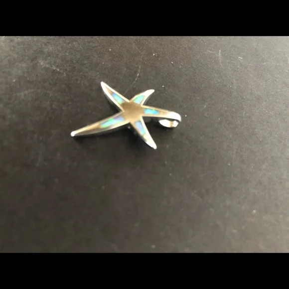 Opal inlay starfish sterling silver pendent
